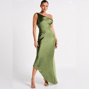 Yvette Slip Maxi Dress With Asymmetrical Hem - Emerald